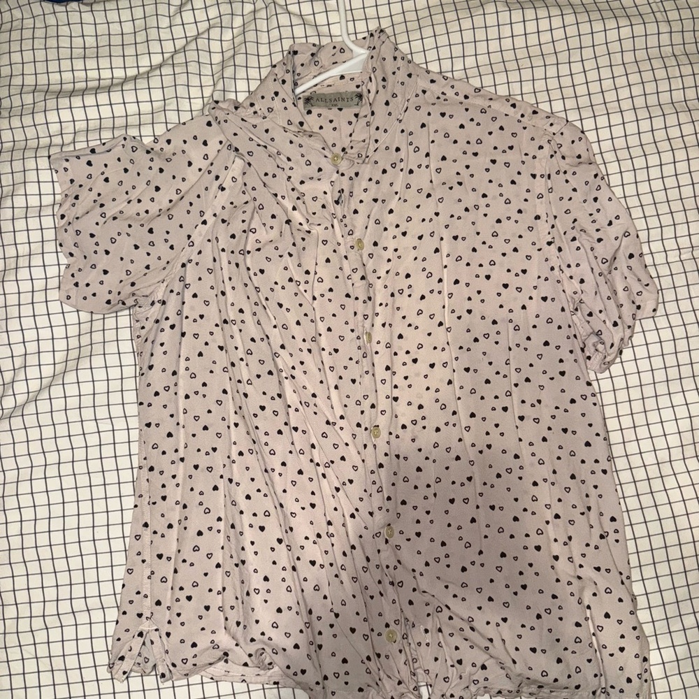 White Allsaints Button Up with Black Hearts